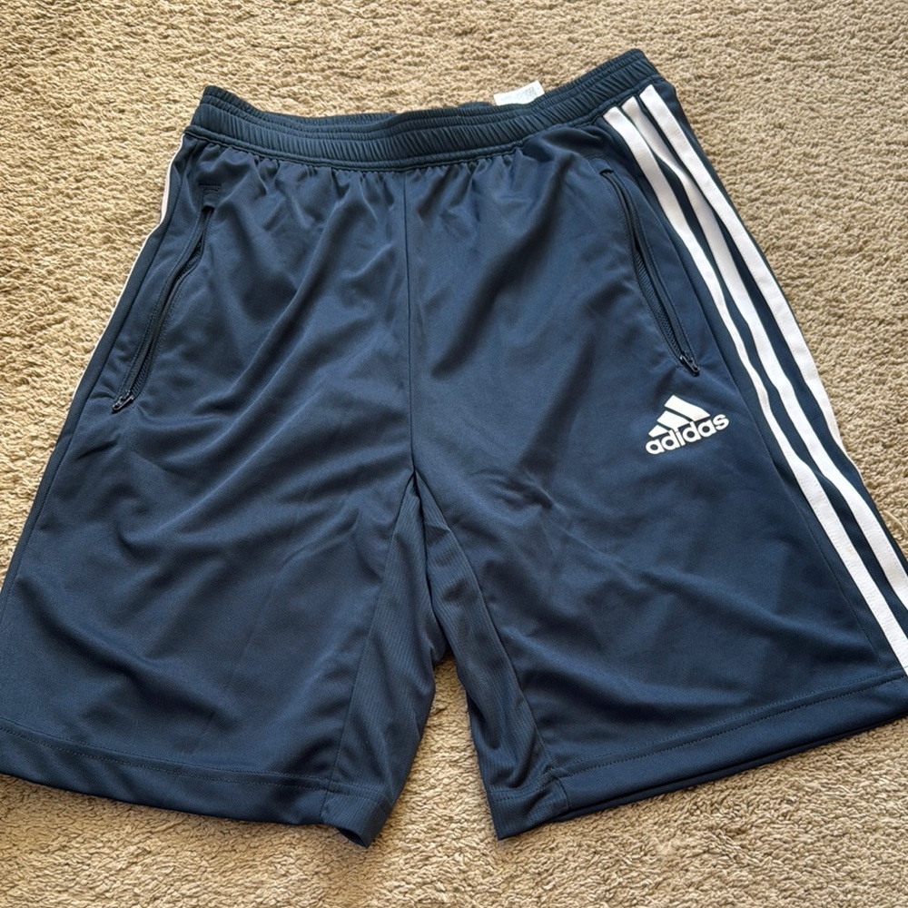 adidas Navy Athletic Shorts with White 3-Stripe
